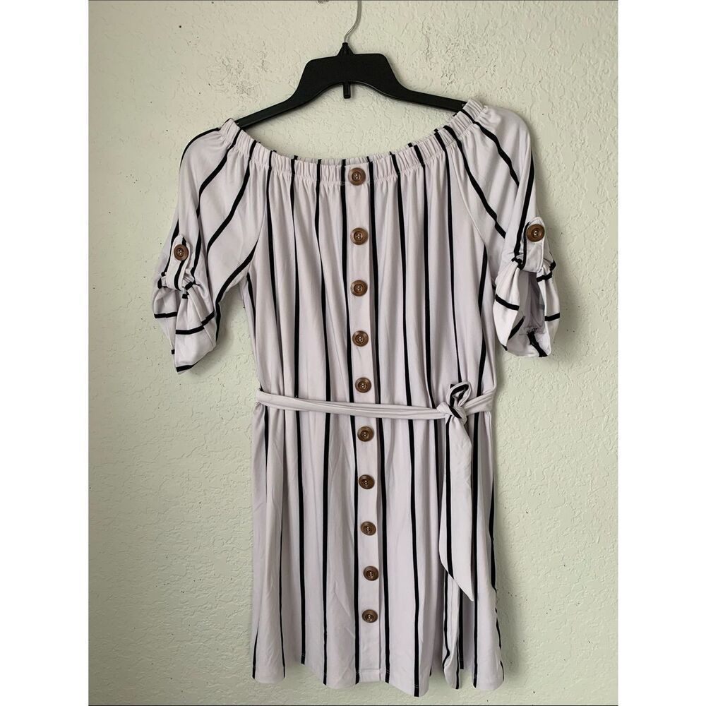 NWT J for Justify White and Black Striped Off-Shoulder Mini Dress Size L